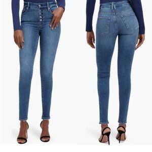 Good American Good Waist Exposed Button Skinny High Rise Jeans - 8/29